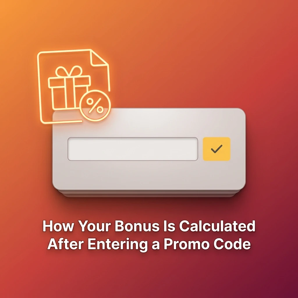 Casino bonus calculation with promo code showing INR deposit examples and percentage match rewards at 1win