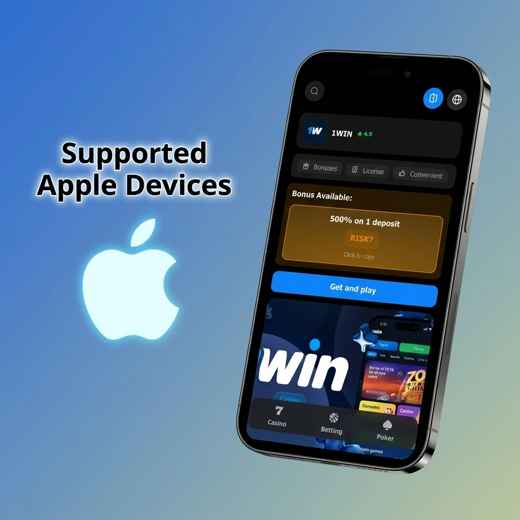 List of supported Apple devices for 1win PWA and Aviator, including iPhone and iPad models from 2020 to 2023